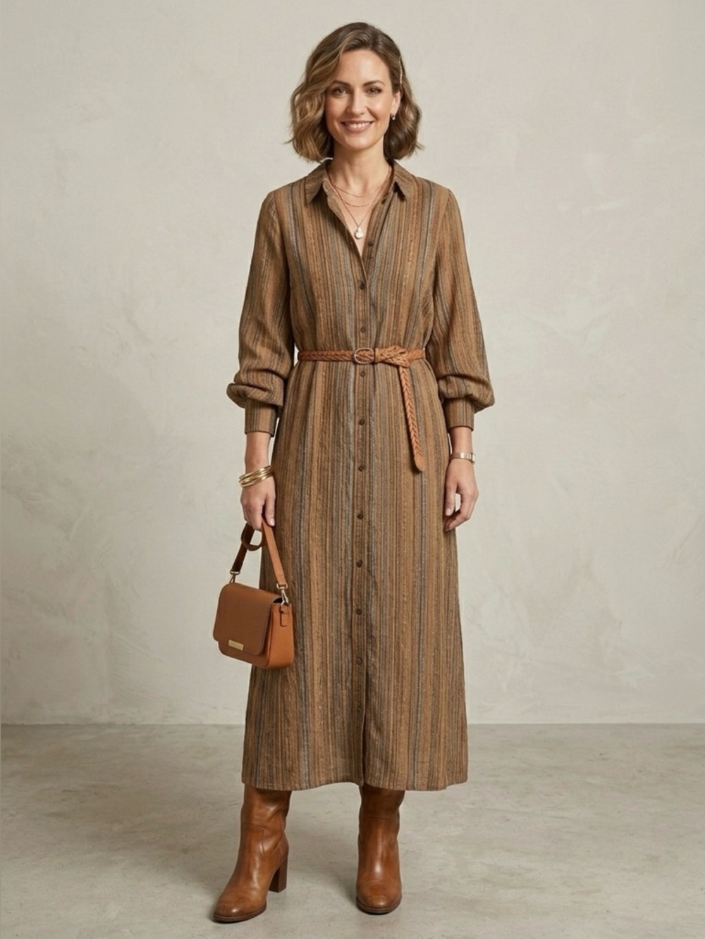 🄷&🄼 Dress with button Front long sleeve XS